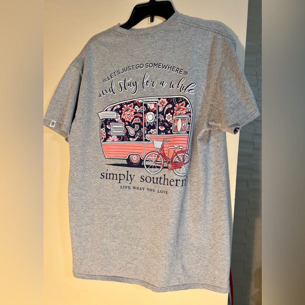 Simply Southern, “Let’s go somewhere” short sleeve casual T-shirt, light gray